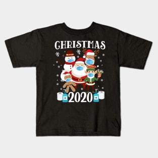 Santa Claus, elf, snowman, Reindeer, gingerbread wearing a mask Gifts Merry Quarantine Christmas 2020 Kids T-Shirt